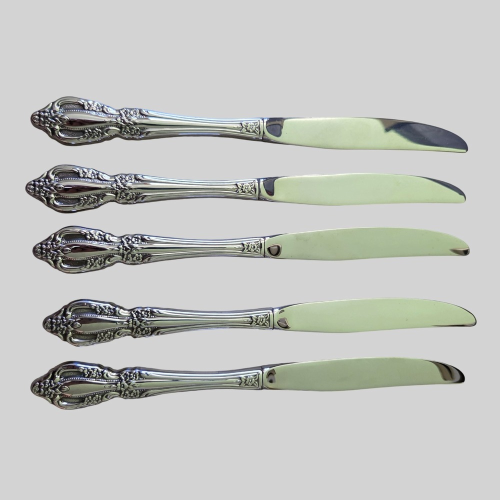 5 Piece Stainless Steel Dinner Knives Raphael Pattern Floral Ornate Set